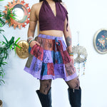 Patchwork Flowy Mini Skirt with Pockets