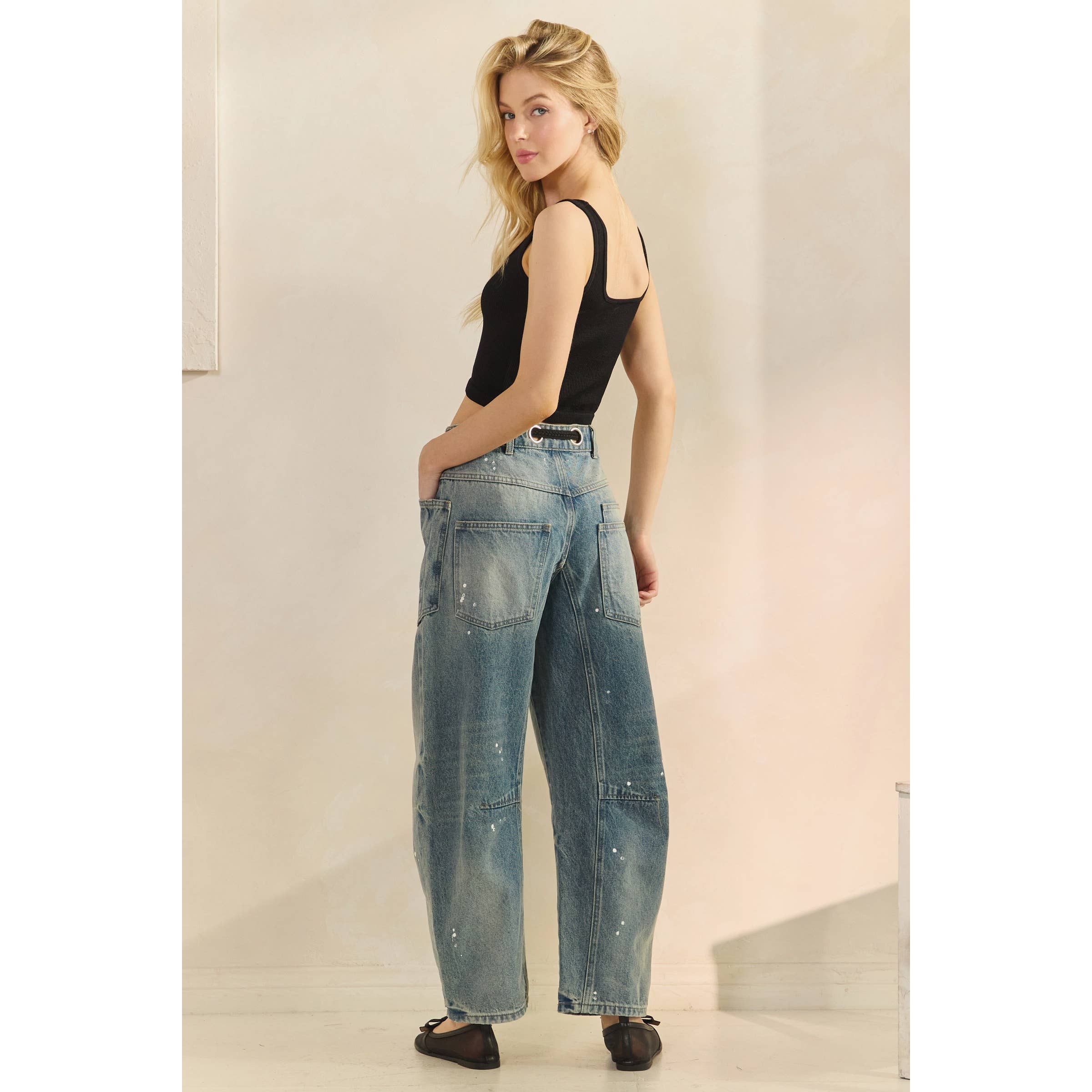 Veveret Horseshoe Jeans with Belt Detail – Relaxed Wide Leg Denim boho clothing, festival outfit, hippie style apparel | Elevated Hippie