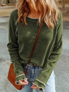 Lovesoft Textured Round Neck Long Sleeve Knit Top – Green boho clothing, festival outfit, hippie style apparel | Elevated Hippie