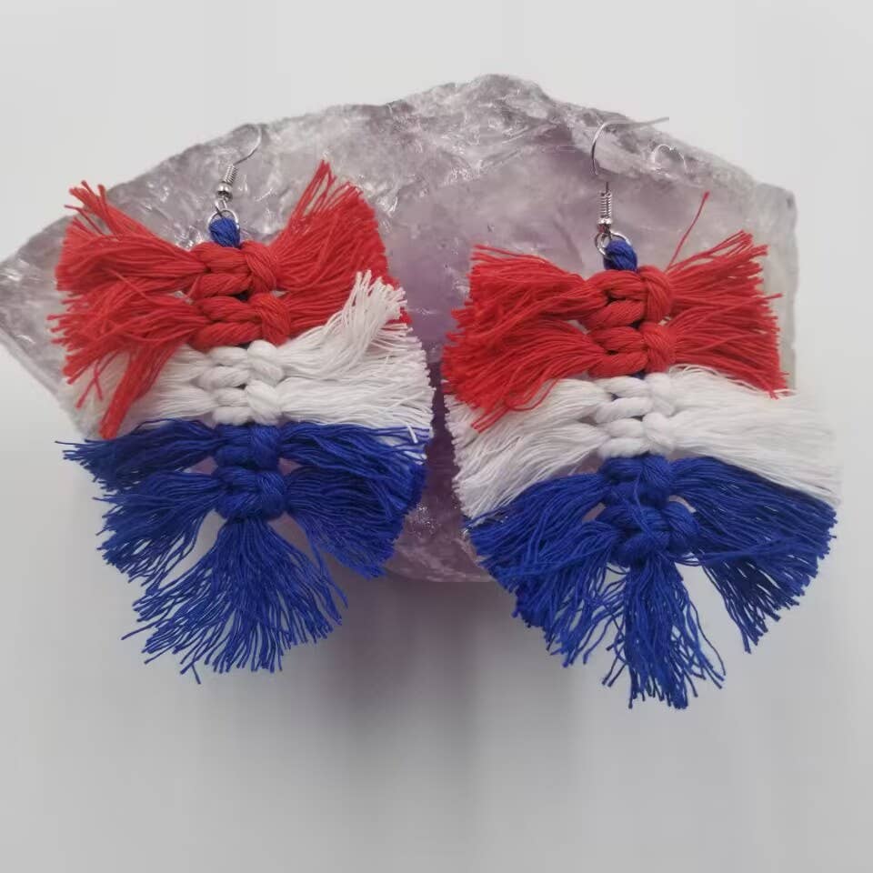 Patriotic Fringe Earrings - July 4th boho clothing, festival outfit, hippie style apparel | Elevated Hippie
