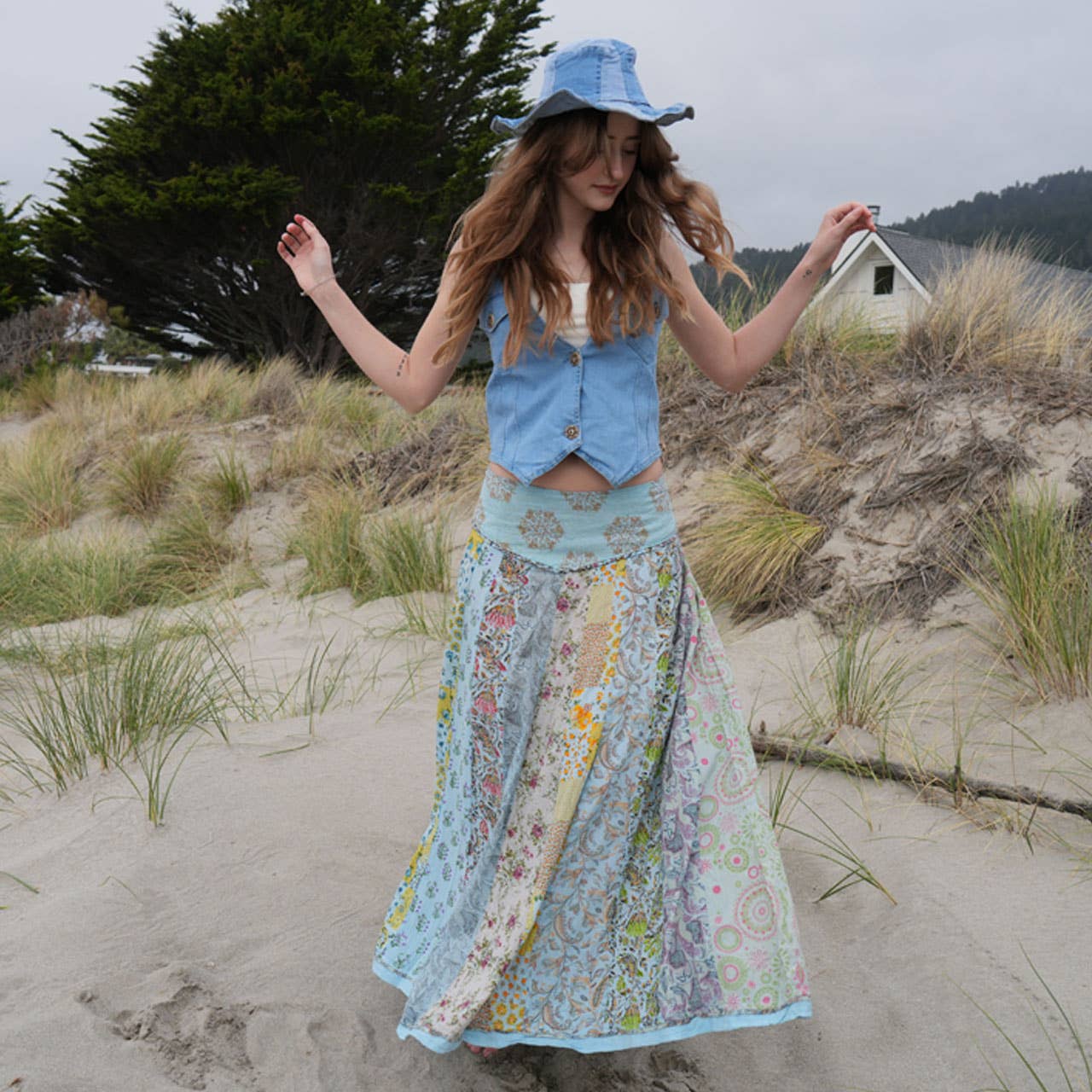 Hippie Boho Cotton Floral Patchwork Maxi Skirt with Pockets boho clothing, festival outfit, hippie style apparel | Elevated Hippie