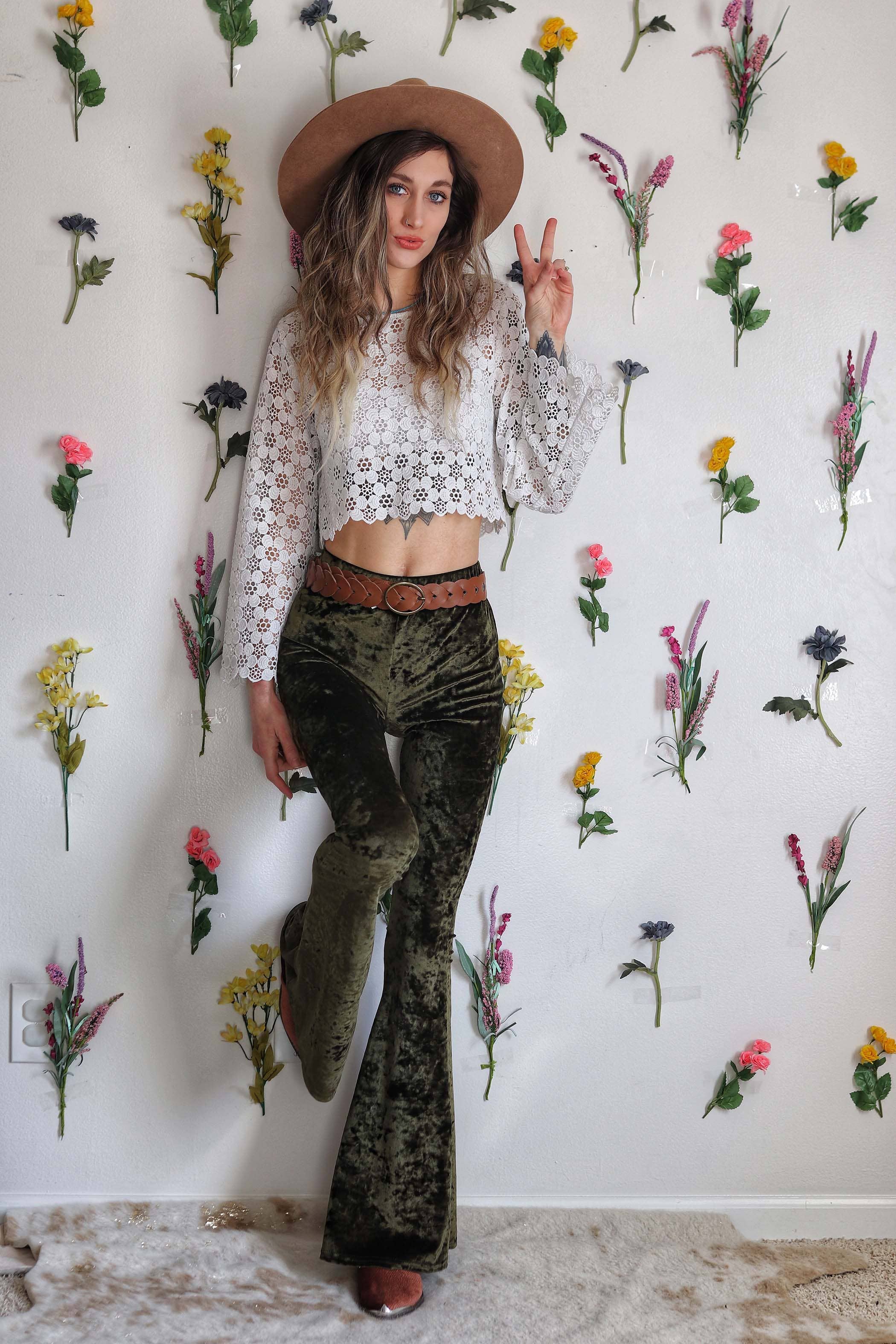 Velvet Bell Bottoms - Olive - The Elevated Hippie