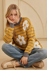 Daisy Patched Striped Sweater - The Elevated Hippie