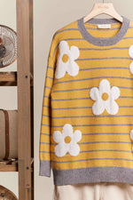Daisy Patched Striped Sweater - The Elevated Hippie