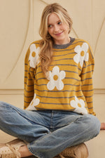 Daisy Patched Striped Sweater - The Elevated Hippie