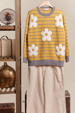 Daisy Patched Striped Sweater - The Elevated Hippie