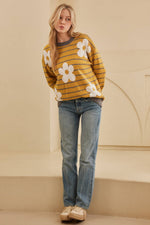 Daisy Patched Striped Sweater - The Elevated Hippie