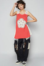 Round neck floral lace solid sleeveless tunic - The Elevated Hippie