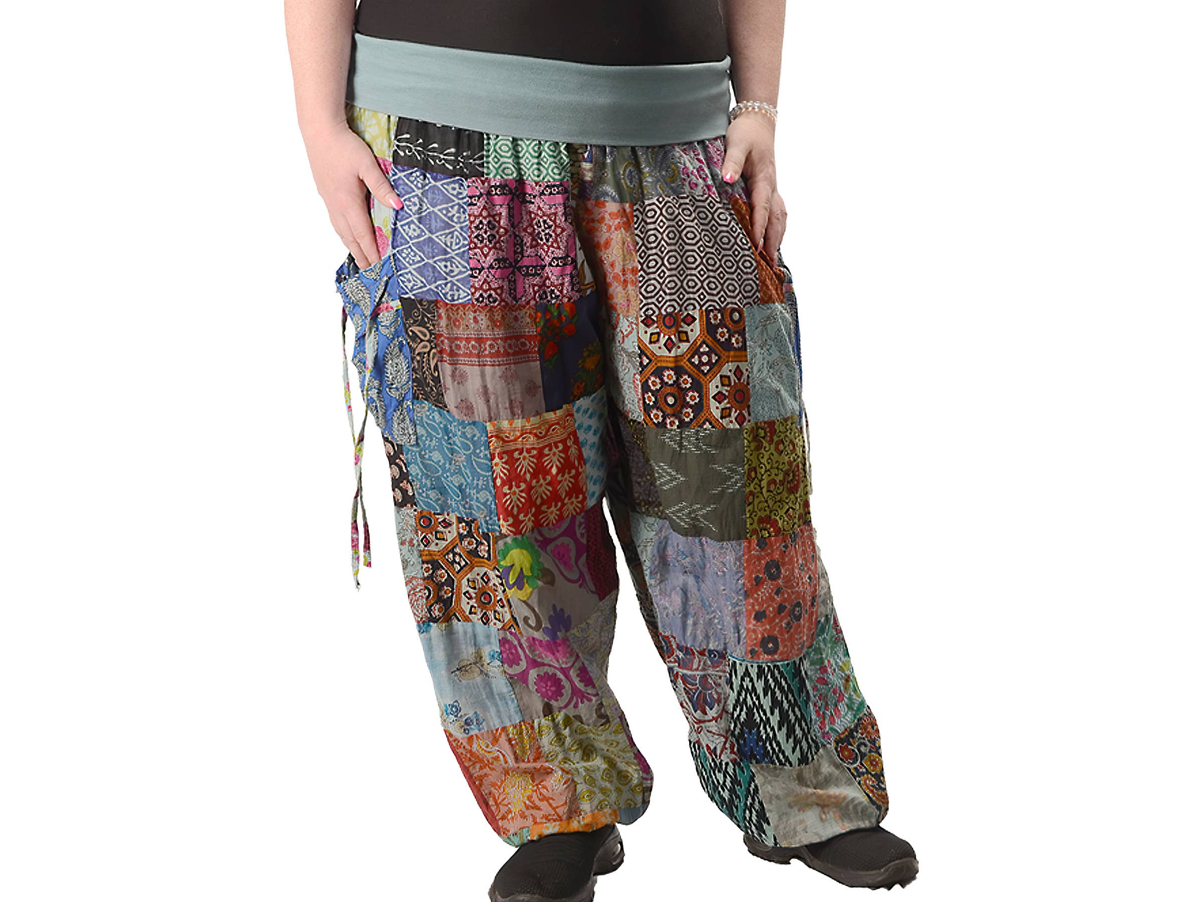 Plus Size Cotton Print Patchwork Yoga Waistband Harem Pants boho clothing, festival outfit, hippie style apparel | Elevated Hippie