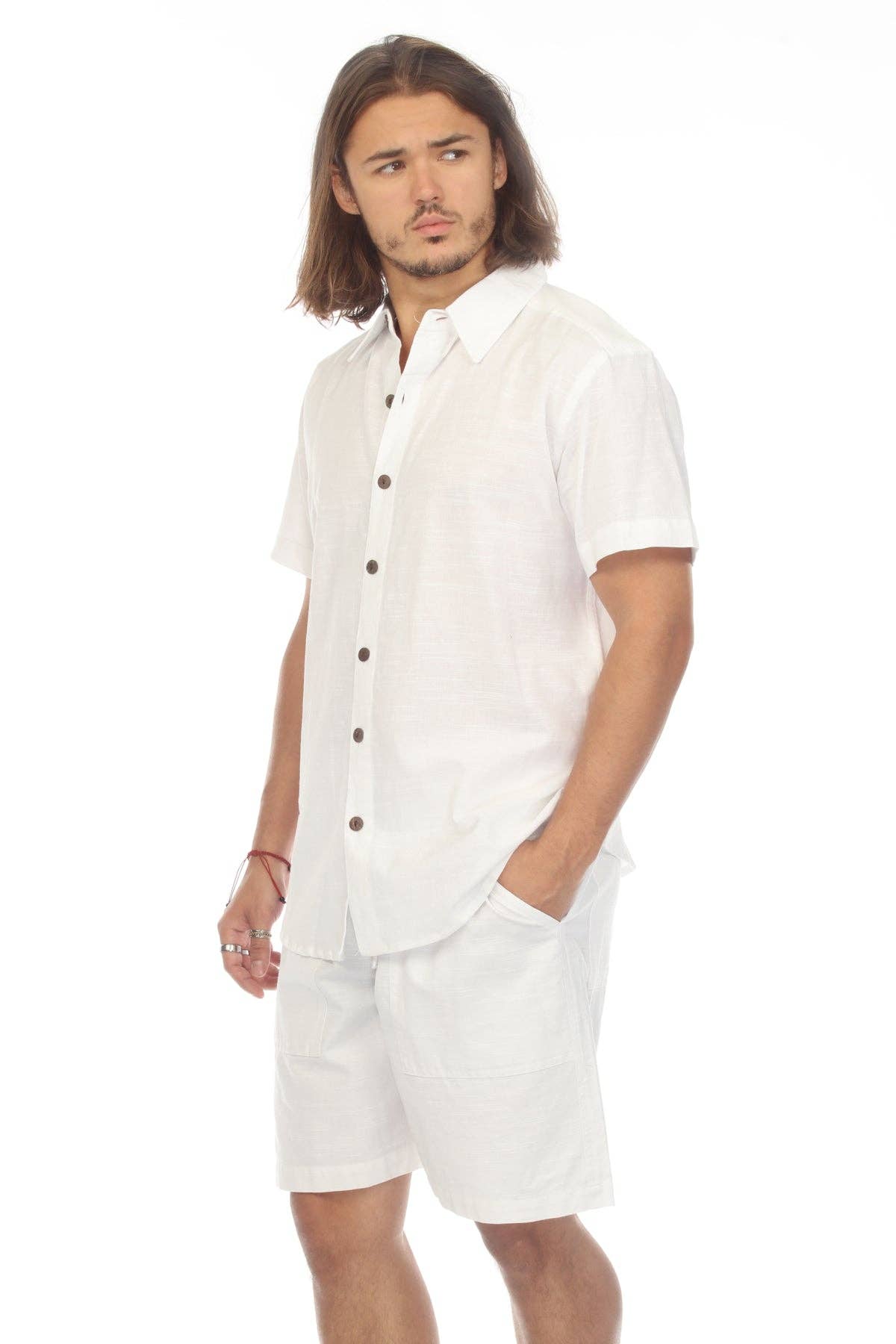 Cotton Slub Button Down Mens Short Sleeve Shirt boho clothing, festival outfit, hippie style apparel | Elevated Hippie