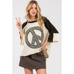 PEACE SIGN PATCH MINERAL WASH TOP