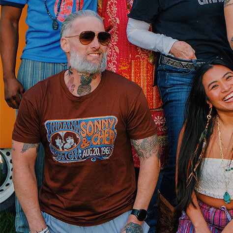 Vintage Indiana Beach Sonny & Cher Tee – Retro 1965 Graphic T-Shirt | Soft Unisex Throwback Style boho clothing, festival outfit, hippie style apparel | Elevated Hippie