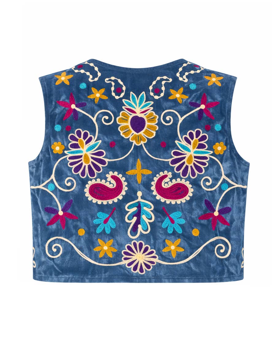 Boho Retro Flower Embroidered Women Velvet Vest boho clothing, festival outfit, hippie style apparel | Elevated Hippie