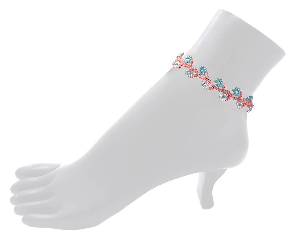 Guatemalan Flower Vine Seed Bead Strand Anklet boho clothing, festival outfit, hippie style apparel | Elevated Hippie
