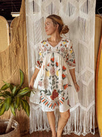 Boho Embroidered Floral Cotton Dress, Fall Lined Short Dress - The Elevated Hippie