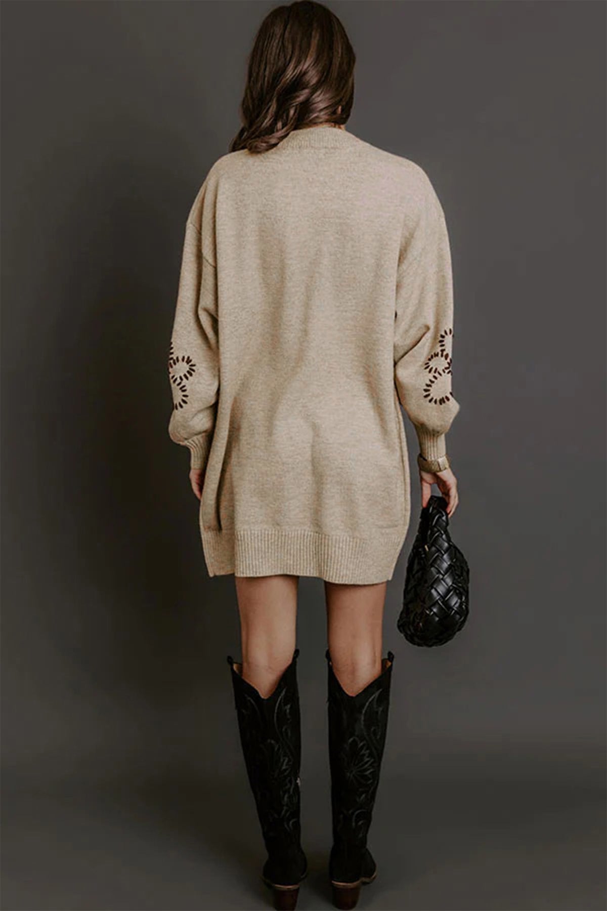 Parchment Floral Puff Sleeve Sweater Dress