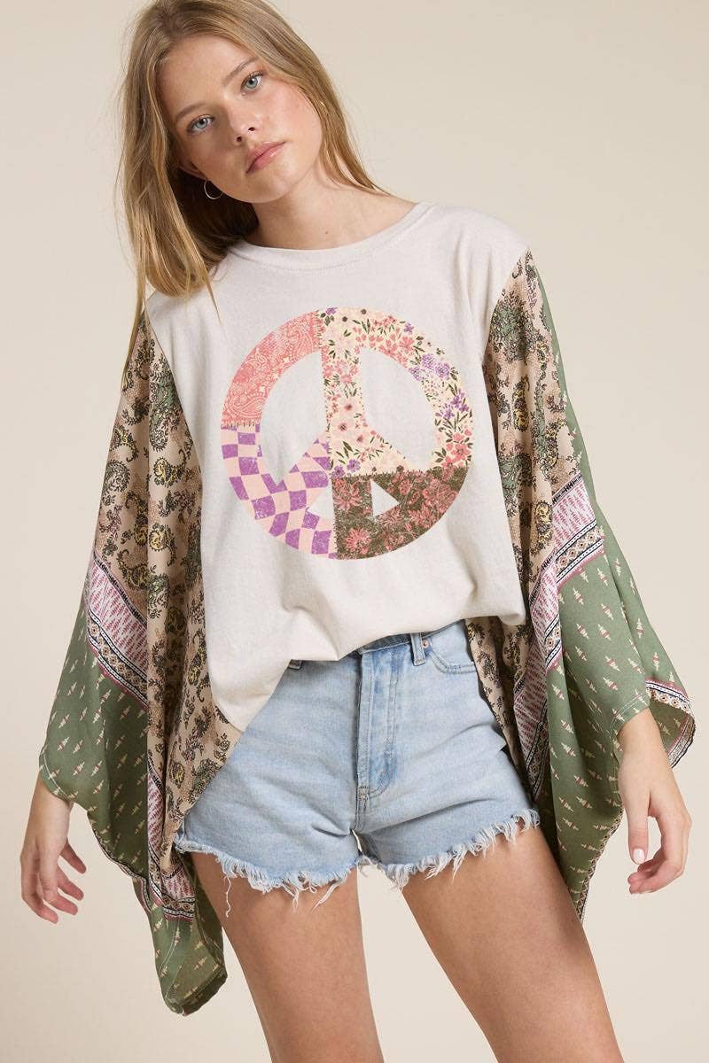 Zutter Boho Peace Floral Vintage Graphic Kaftan Top boho clothing, festival outfit, hippie style apparel | Elevated Hippie