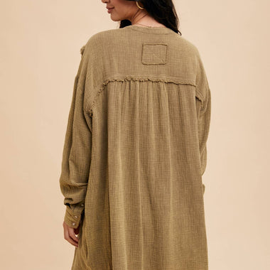 Mineral Washed Cotton Muslin Shirt Dress – Effortless Boho Chic - The Elevated Hippie