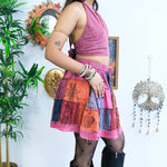 Patchwork Flowy Mini Skirt with Pockets