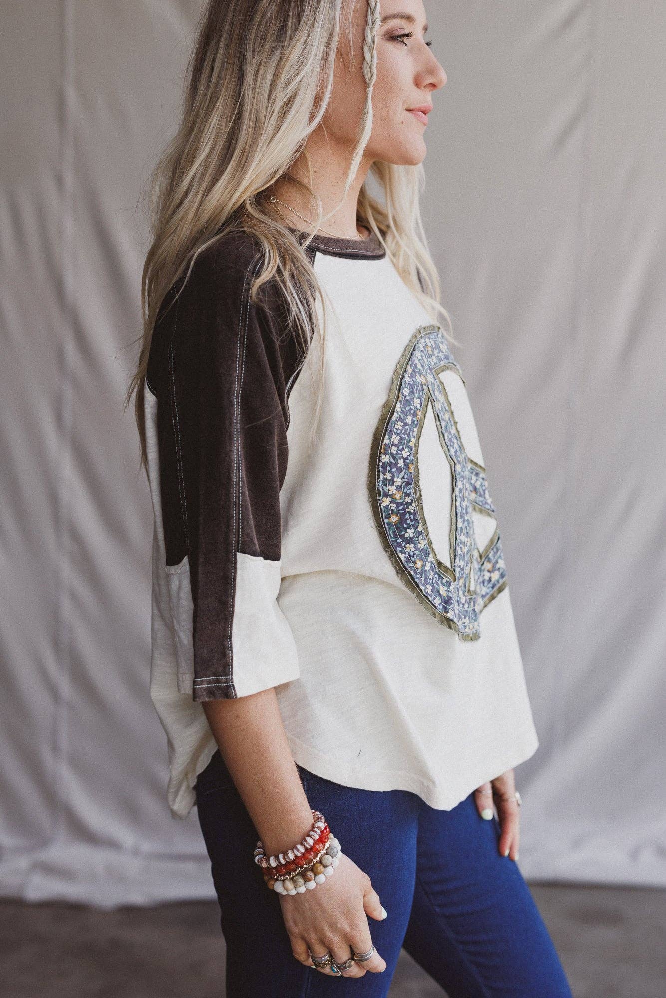 Three Bird Nest - Peaceful Contrast Top - Navy Ivory boho clothing, festival outfit, hippie style apparel | Elevated Hippie
