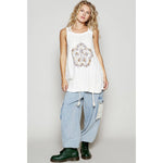 Round neck floral lace solid sleeveless tunic - The Elevated Hippie