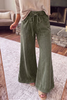 Jungle Green Mineral Wash Flare Leg Drawstring Pants