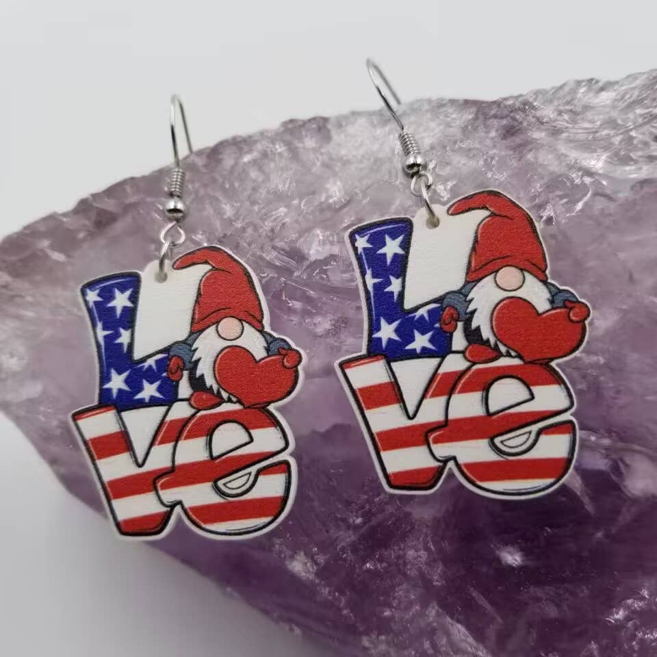 LOVE Patriotic Gnome Earrings boho clothing, festival outfit, hippie style apparel | Elevated Hippie