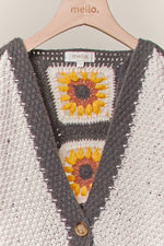 Color Block Sunflower Crochet V Neck Cardigan