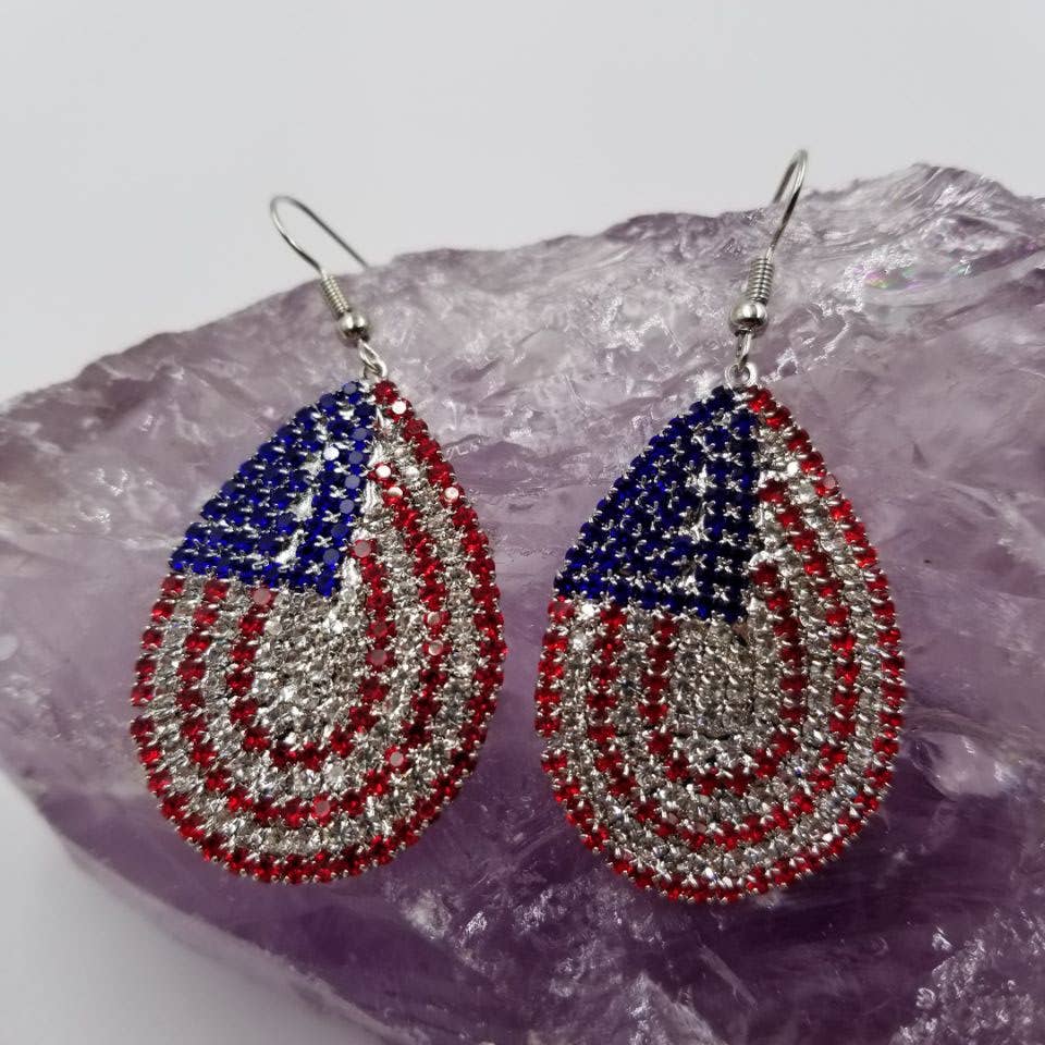 Patriotic American Flag Rhinestone Earrings boho clothing, festival outfit, hippie style apparel | Elevated Hippie