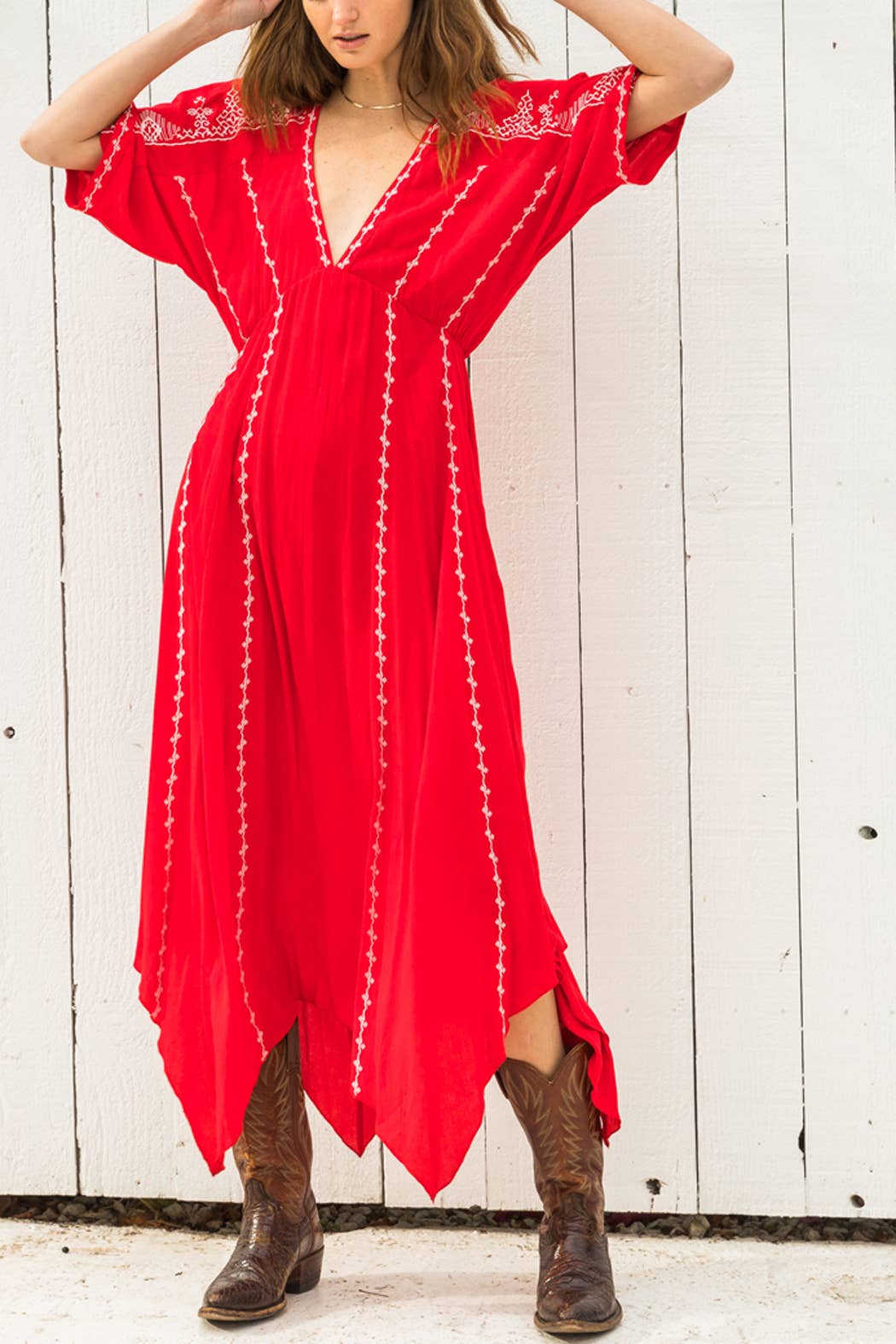 Short Sleeve Embroidery Handkerchief Maxi Dress - The Elevated Hippie