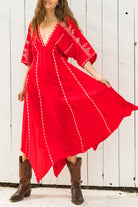 Short Sleeve Embroidery Handkerchief Maxi Dress - The Elevated Hippie