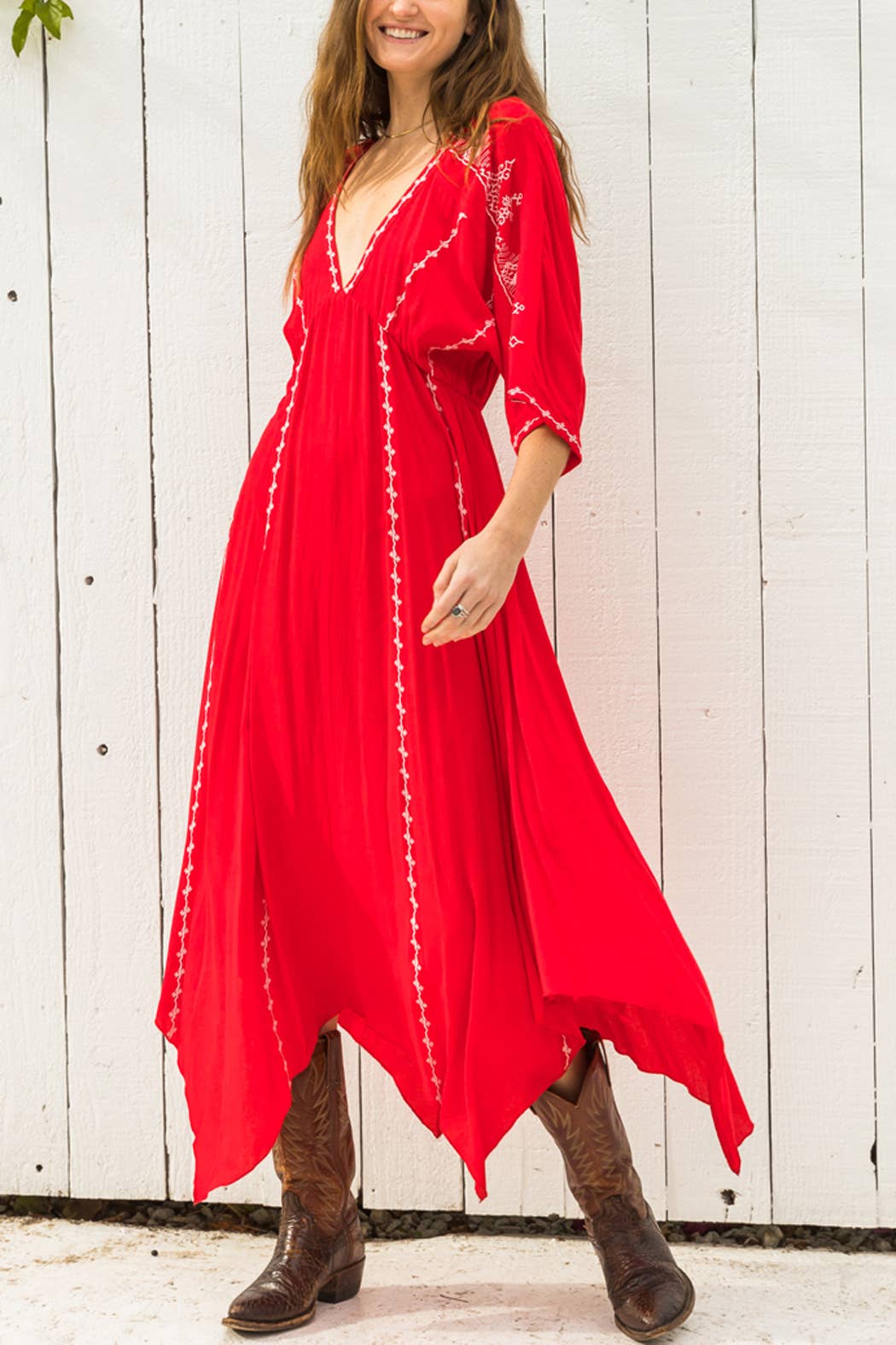 Short Sleeve Embroidery Handkerchief Maxi Dress - The Elevated Hippie