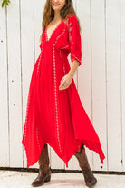 Short Sleeve Embroidery Handkerchief Maxi Dress - The Elevated Hippie