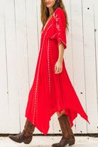 Short Sleeve Embroidery Handkerchief Maxi Dress - The Elevated Hippie