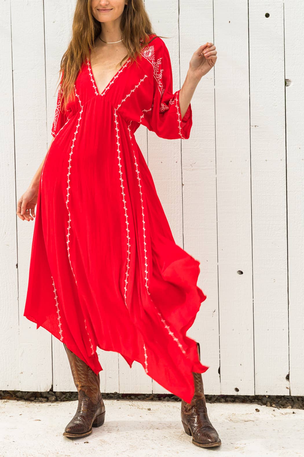Short Sleeve Embroidery Handkerchief Maxi Dress - The Elevated Hippie
