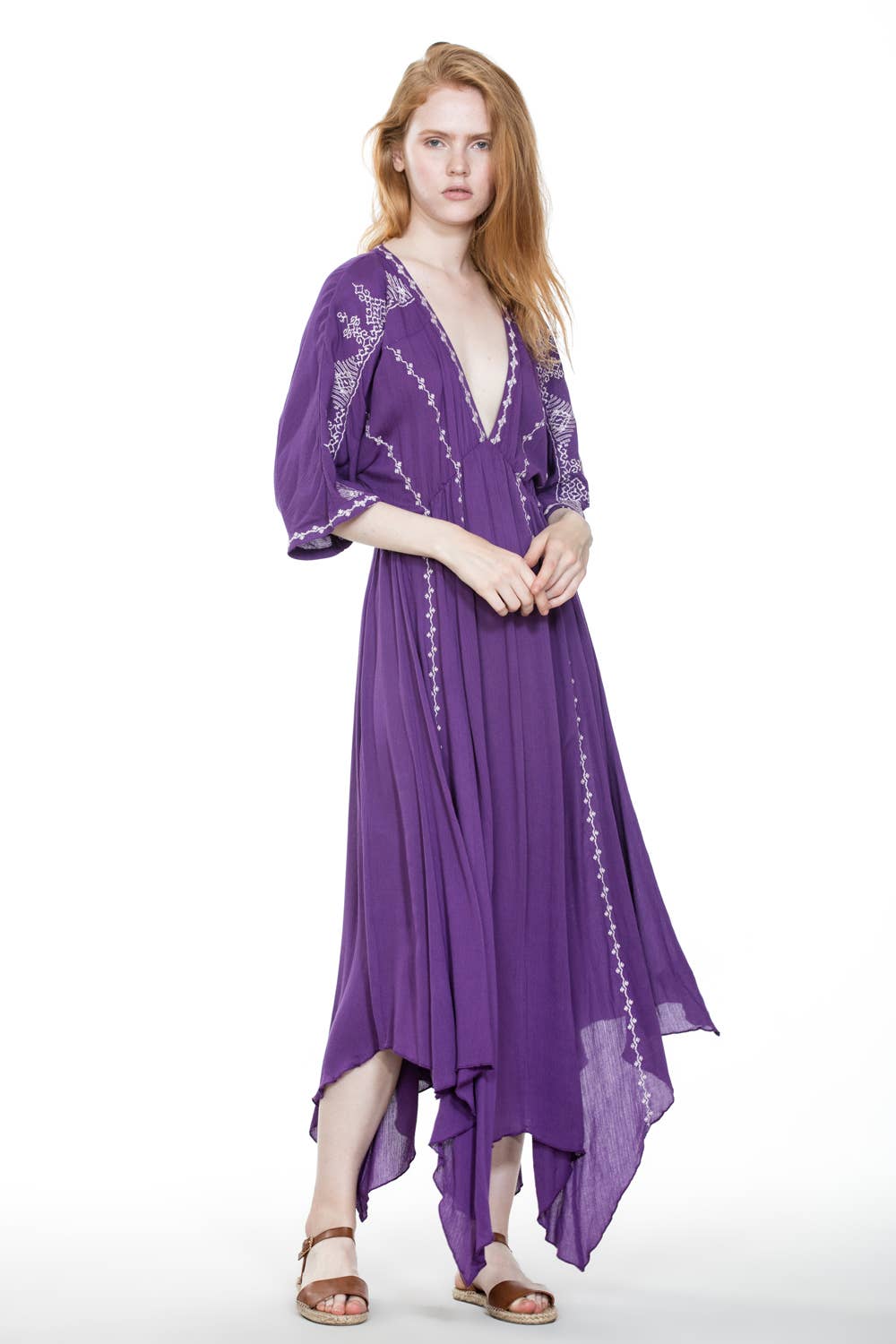 Short Sleeve Embroidery Handkerchief Maxi Dress - The Elevated Hippie