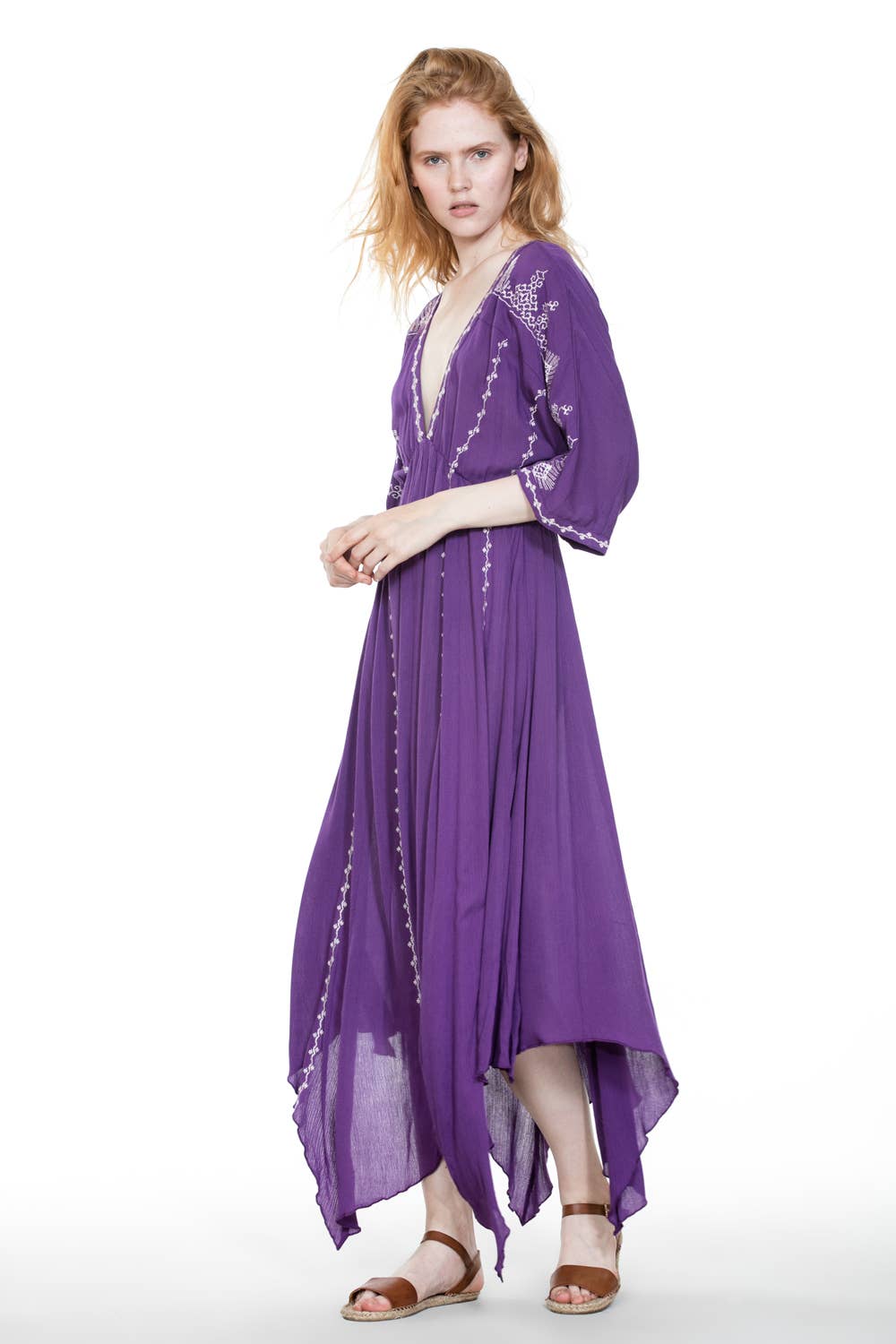 Short Sleeve Embroidery Handkerchief Maxi Dress - The Elevated Hippie