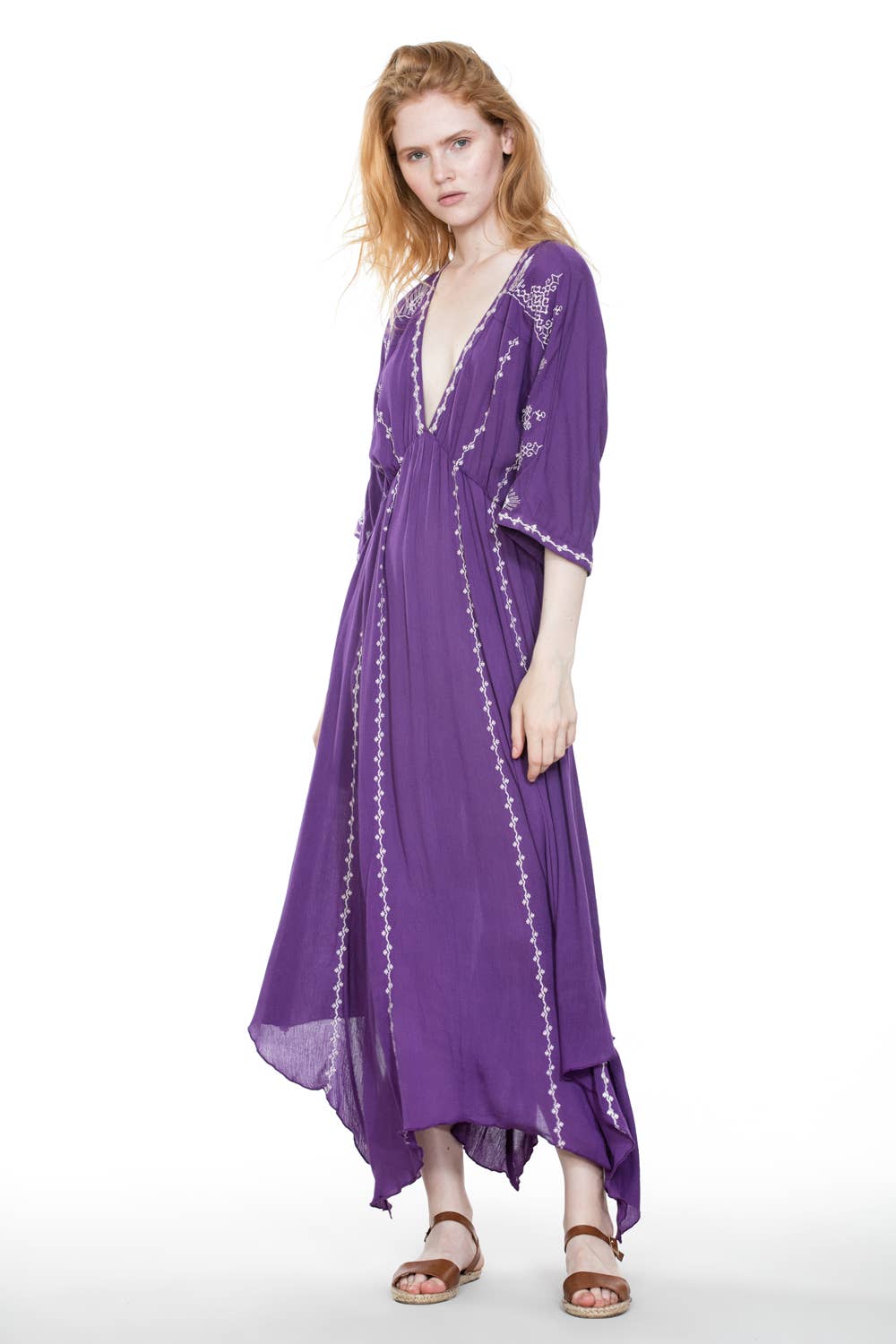 Short Sleeve Embroidery Handkerchief Maxi Dress - The Elevated Hippie