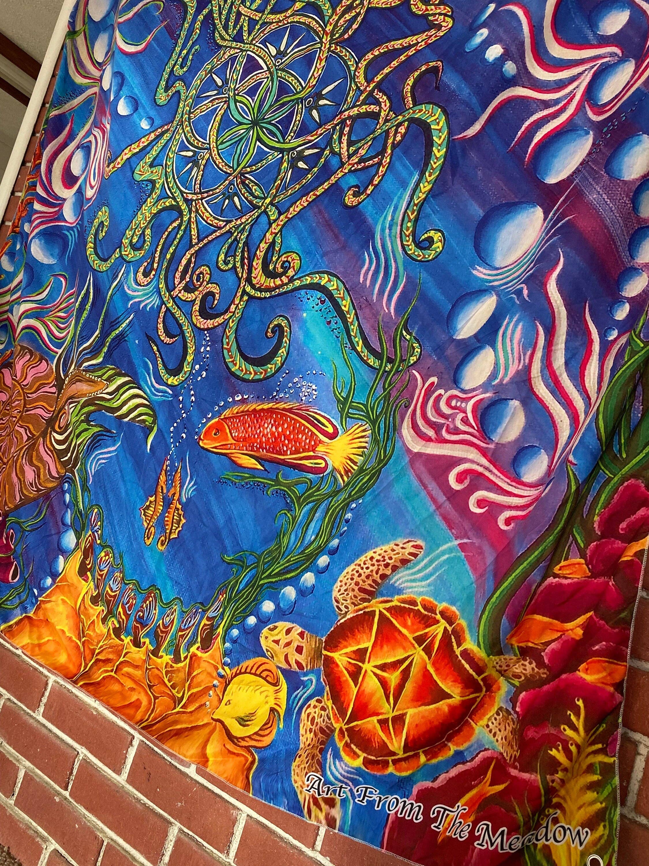 Tapestry / Hidden Stealy / Jellyfish Art / Steal Your Face Art / Festival Tapestry - The Elevated Hippie