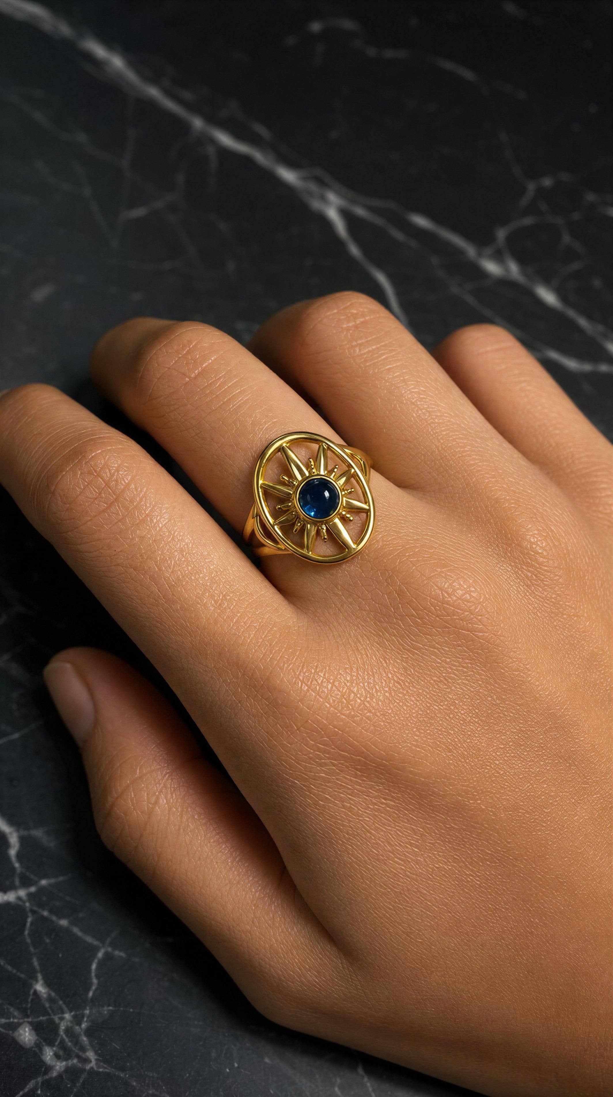 Celestial Compass Adjustable Ring – Sapphire Blue boho clothing, festival outfit, hippie style apparel | Elevated Hippie
