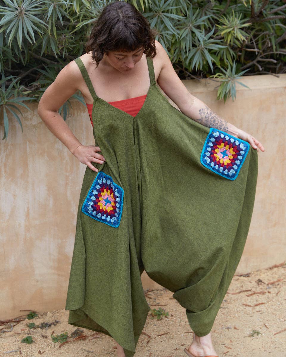 Granny Square Jumpsuit boho clothing, festival outfit, hippie style apparel | Elevated Hippie