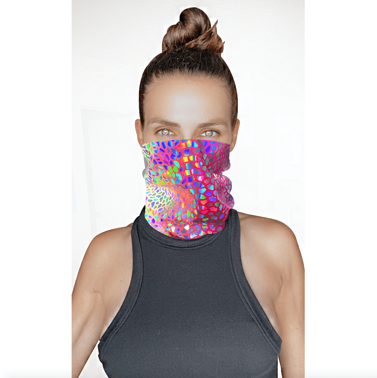 Rainbow Dino Multicolor Super Holographic Sexy Necksie Face Covering boho clothing, festival outfit, hippie style apparel | Elevated Hippie
