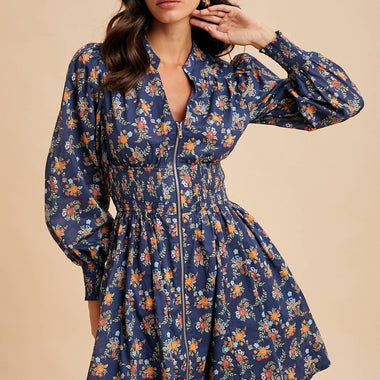 ZIPPERED FLORAL MINI DRESS