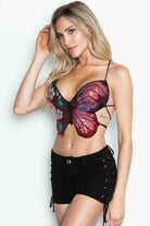 FLORAL BEADED BUTTERFLY RHINESTONE LACE UP BACK BRALETTE TOP boho clothing, festival outfit, hippie style apparel | Elevated Hippie