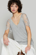 Boho Lace V-Neck Tee – Relaxed Fit Half Sleeve Top – Feminine Lace Detail – Easy Everyday Style – Multiple Sizes - The Elevated Hippie