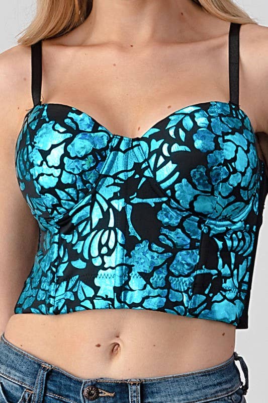 Metallic Shine Floral Printed Crop Top boho clothing, festival outfit, hippie style apparel | Elevated Hippie