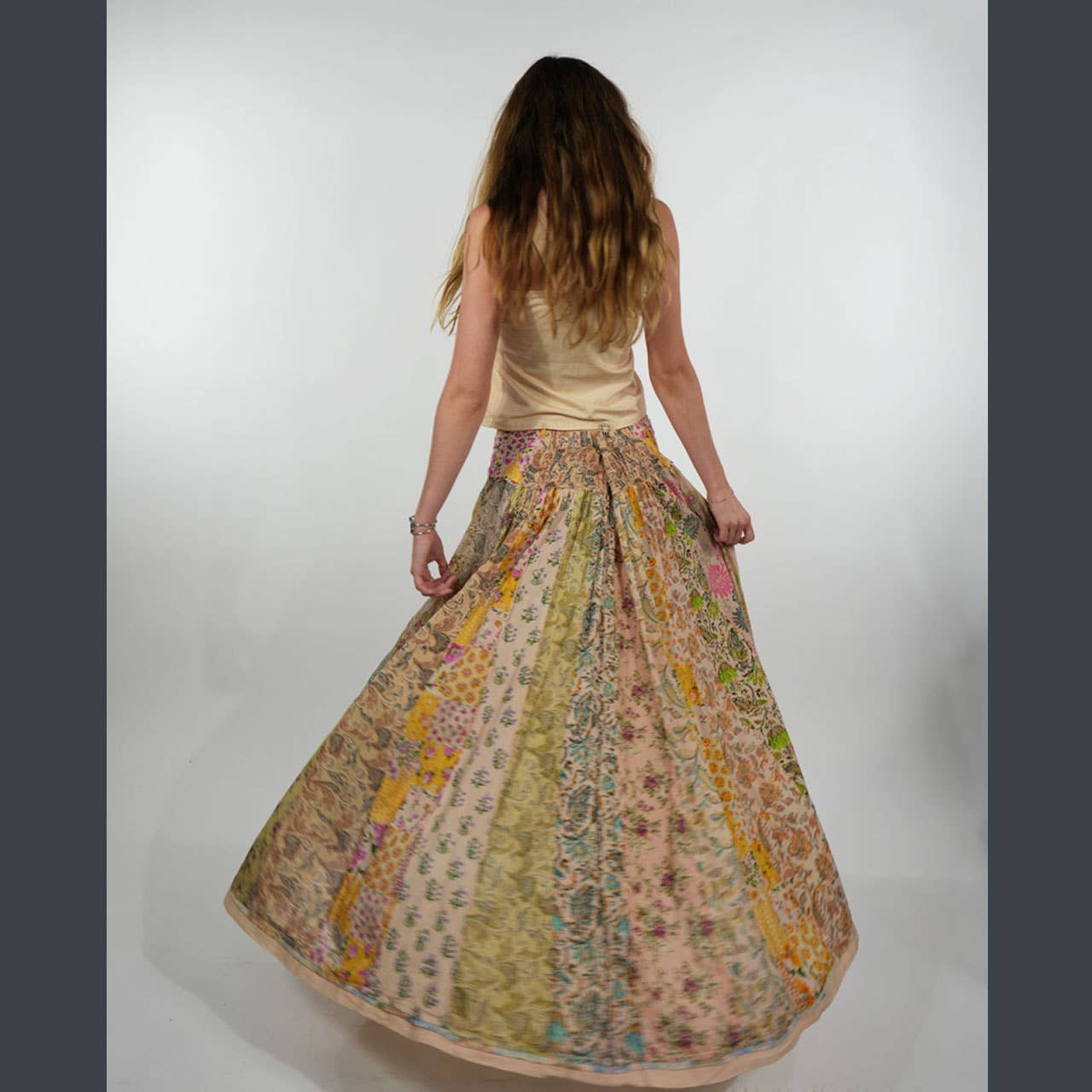 Hippie Boho Cotton Floral Patchwork Maxi Skirt with Pockets boho clothing, festival outfit, hippie style apparel | Elevated Hippie