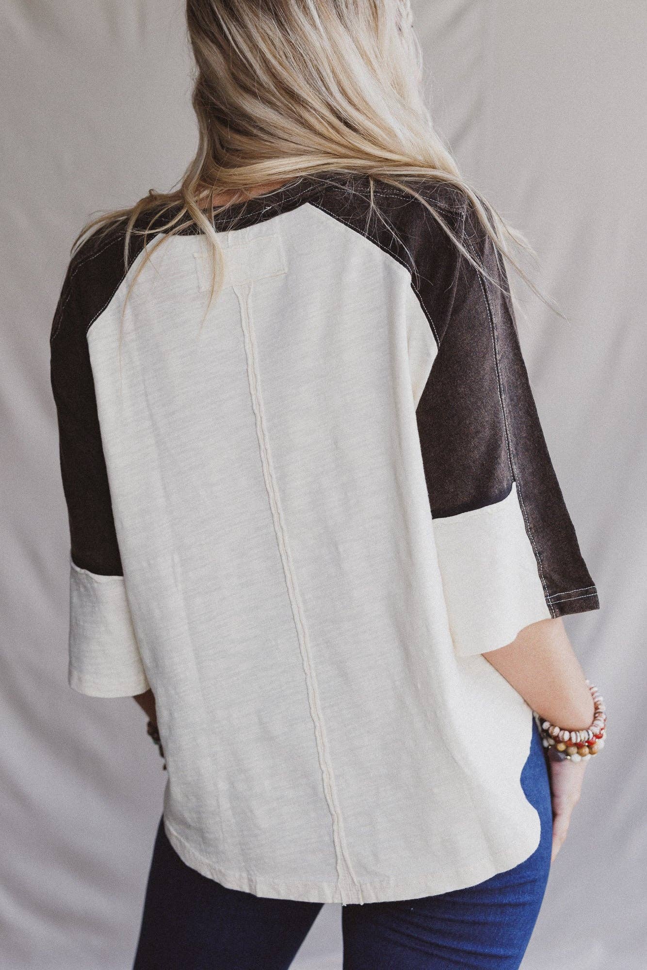 Three Bird Nest - Peaceful Contrast Top - Navy Ivory boho clothing, festival outfit, hippie style apparel | Elevated Hippie