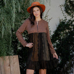 Cozy Sweater Knit Babydoll Dress with Patch Panels & Zipper - The Elevated Hippie