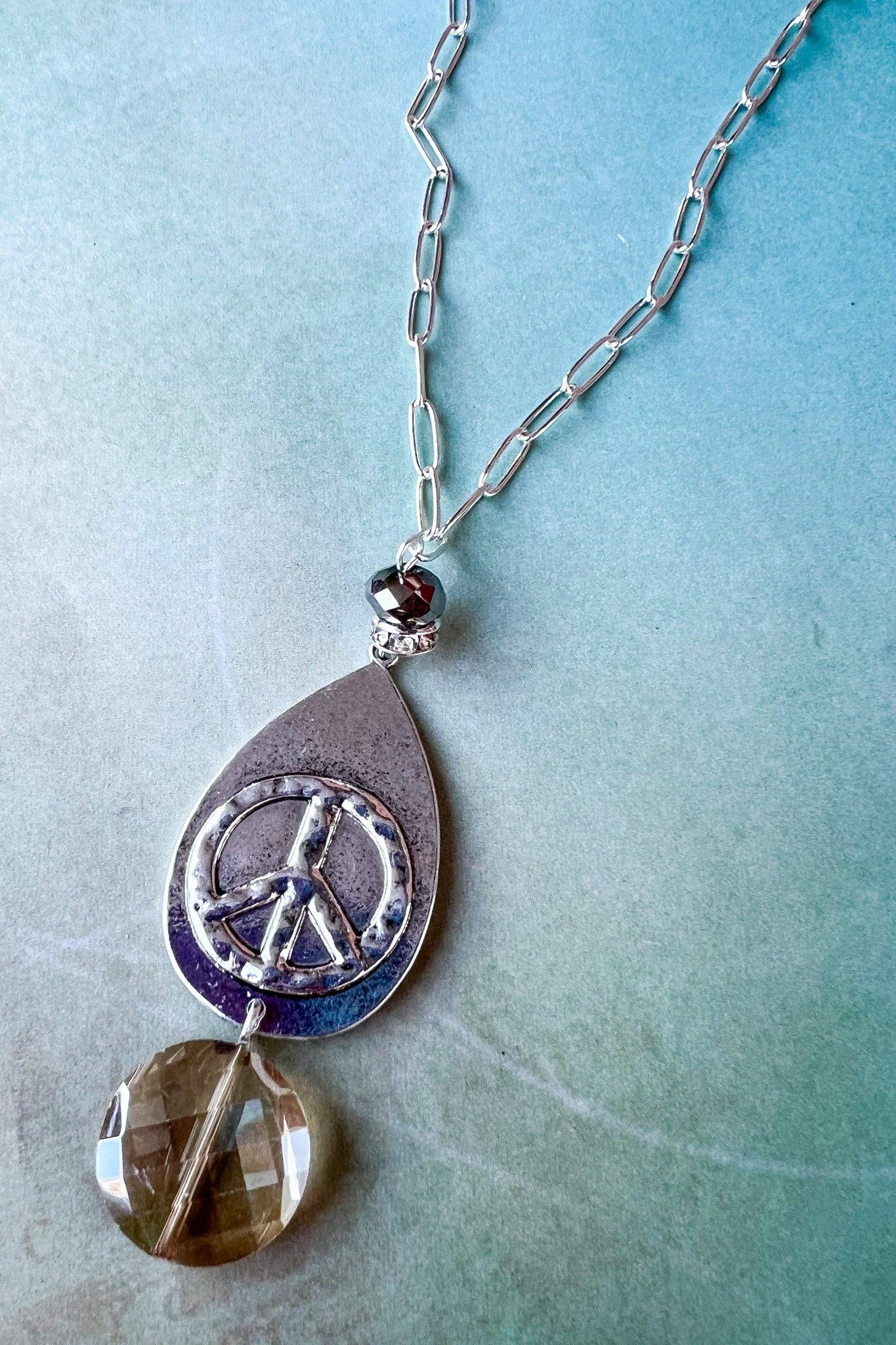 Breathe Peace Sign Necklace in Silver boho clothing, festival outfit, hippie style apparel | Elevated Hippie